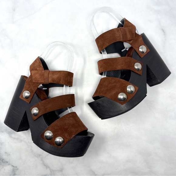 Alexander Wang Tess Suede Chunky Wooden Platform Clog Sandal Heel Brown Boho 35 - Picture 4 of 16